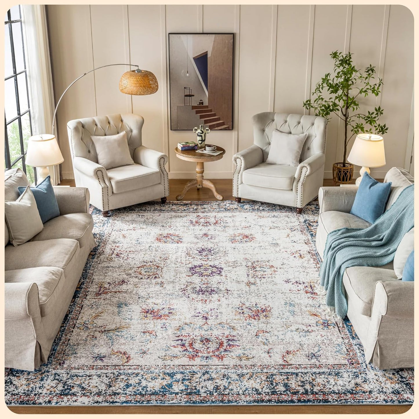 Istana Large 9x12 Multi Colored Area Rug for Living Room