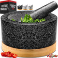 Heavy Duty Mortar and Pestle Set with Bamboo Base - Durable Stone