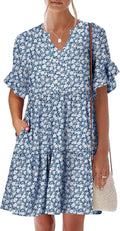ANRABESS Ruffle Short Sleeve V Neck Tiered Mini Dress - Flowy Casual