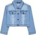 Cropped Denim Jacket for Women - Stretchy Fitted Short Jean Shacket in