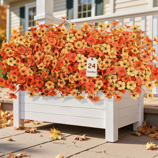 24 Bundles Artificial Fall Mums Flowers for Outdoor Decor