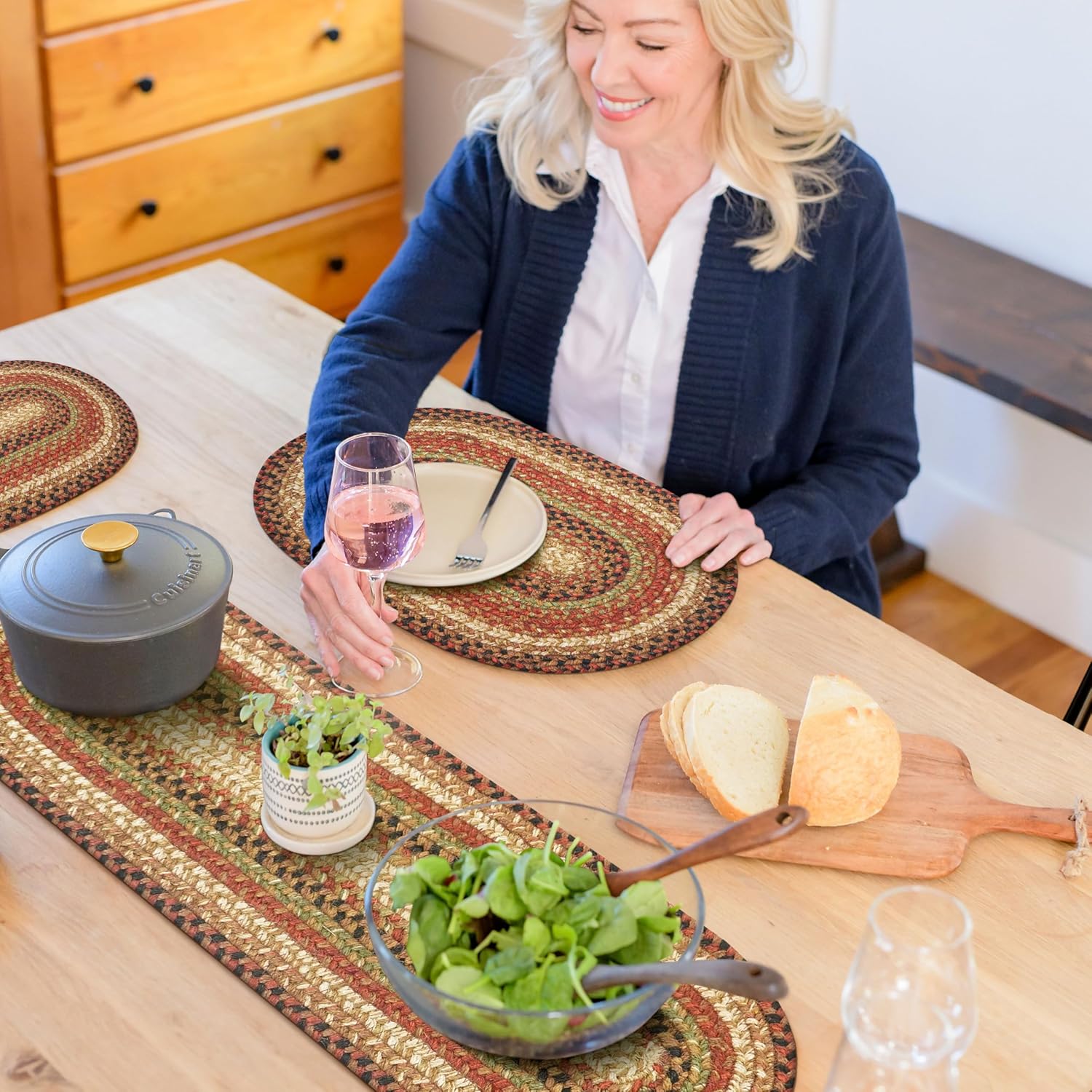 Gingerbread Braided Oval Table Runner for Warm Country Decor