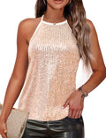 Traleubie Womens Sequin Halter Neck Tank Top - Sparkly Going Out Style