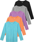Girls Long Sleeve Dry Fit Athletic Shirts 5-Pack - Lightweight Comfort