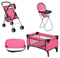 Doll Play Set 4-in-1 Pack n Play with Stroller and High Chair - Polka