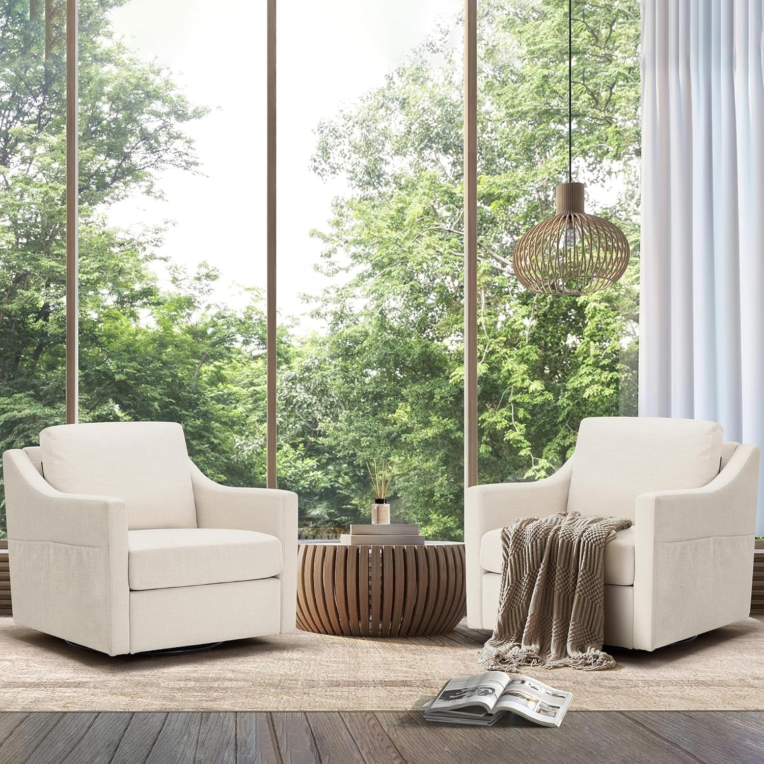 Swivel Armchair Set of 2 with Lumbar Pillow