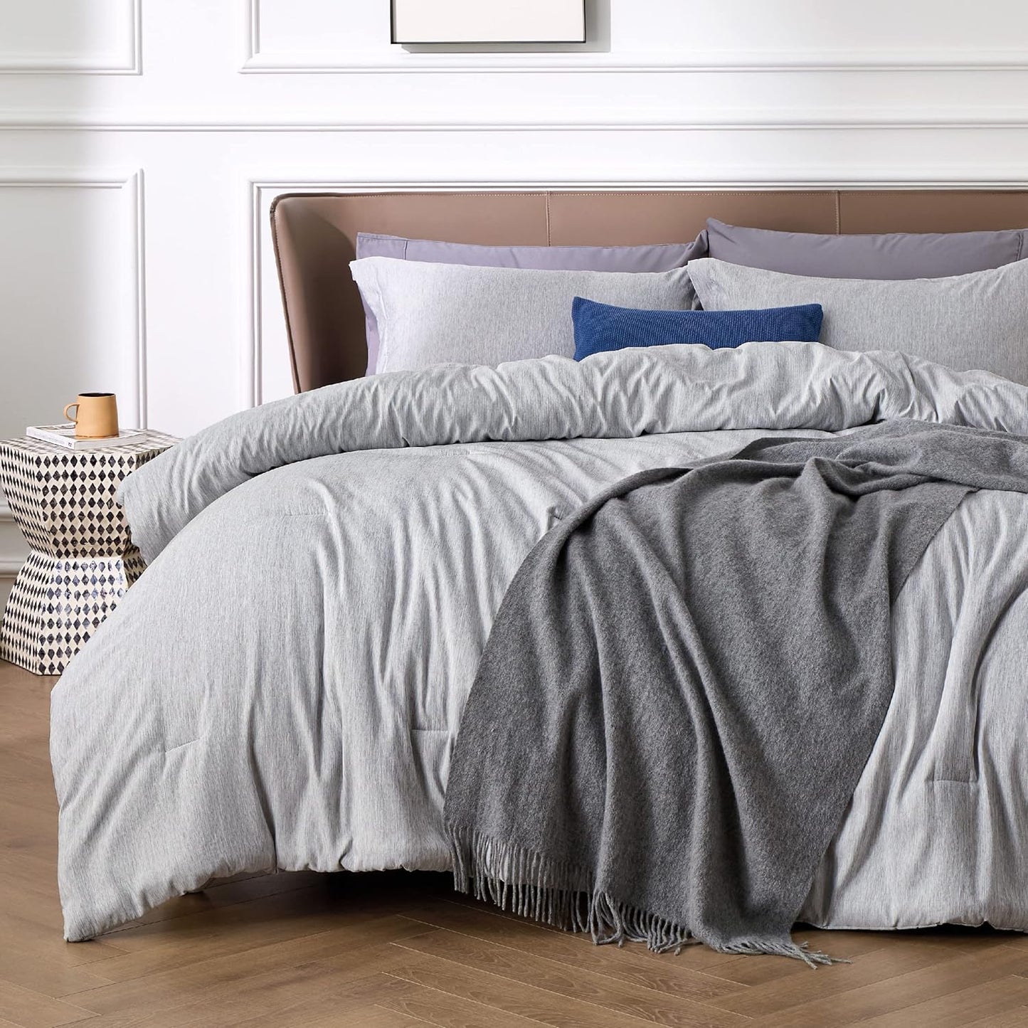 Bedsure Full Comforter Set - Soft Grey Bedding for All Seasons