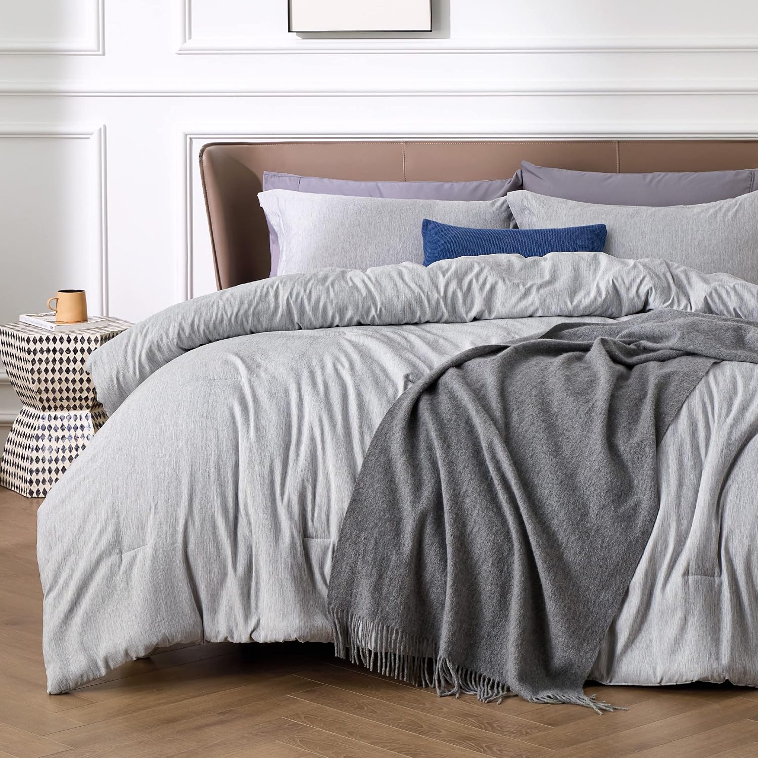 Bedsure Full Comforter Set - Soft Grey Bedding for All Seasons