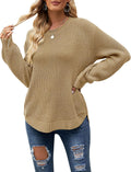 Womens Fall Waffle Knit Sweater - Long Lantern Sleeve Casual Pullover