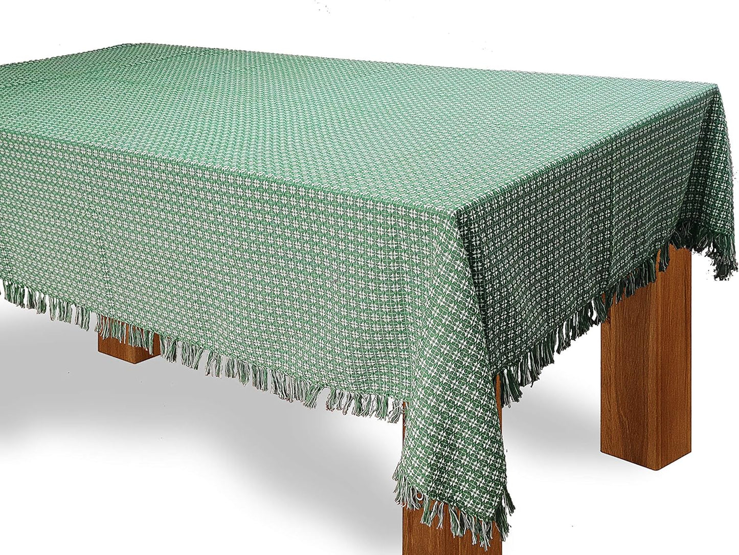 Bottle Green Woven Fringed Table Cloth for Formal Dining