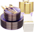 DaYammi Purple Gold Plastic Plates Set - 350-Piece Party Kit