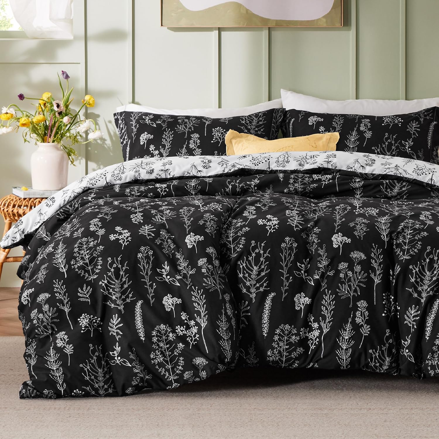 Bedsure Duvet Cover King Size - Reversible Floral Bedding Set