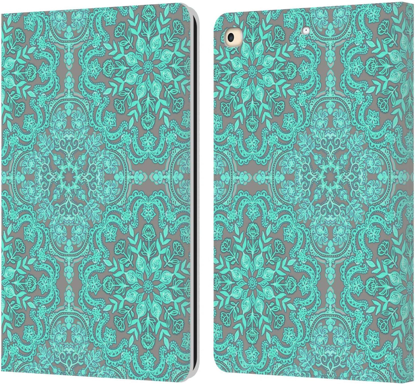 Micklyn Le Feuvre Mint Green Floral Leather Wallet Case for iPad
