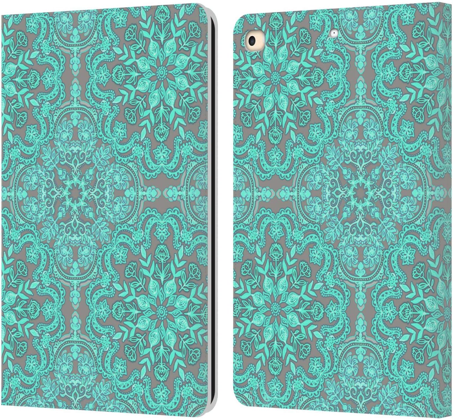 Micklyn Le Feuvre Mint Green Floral Leather Wallet Case for iPad