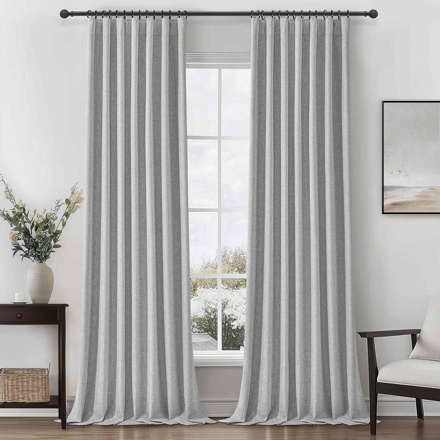 Grey Linen Room Darkening Curtains for Sliding Glass Doors