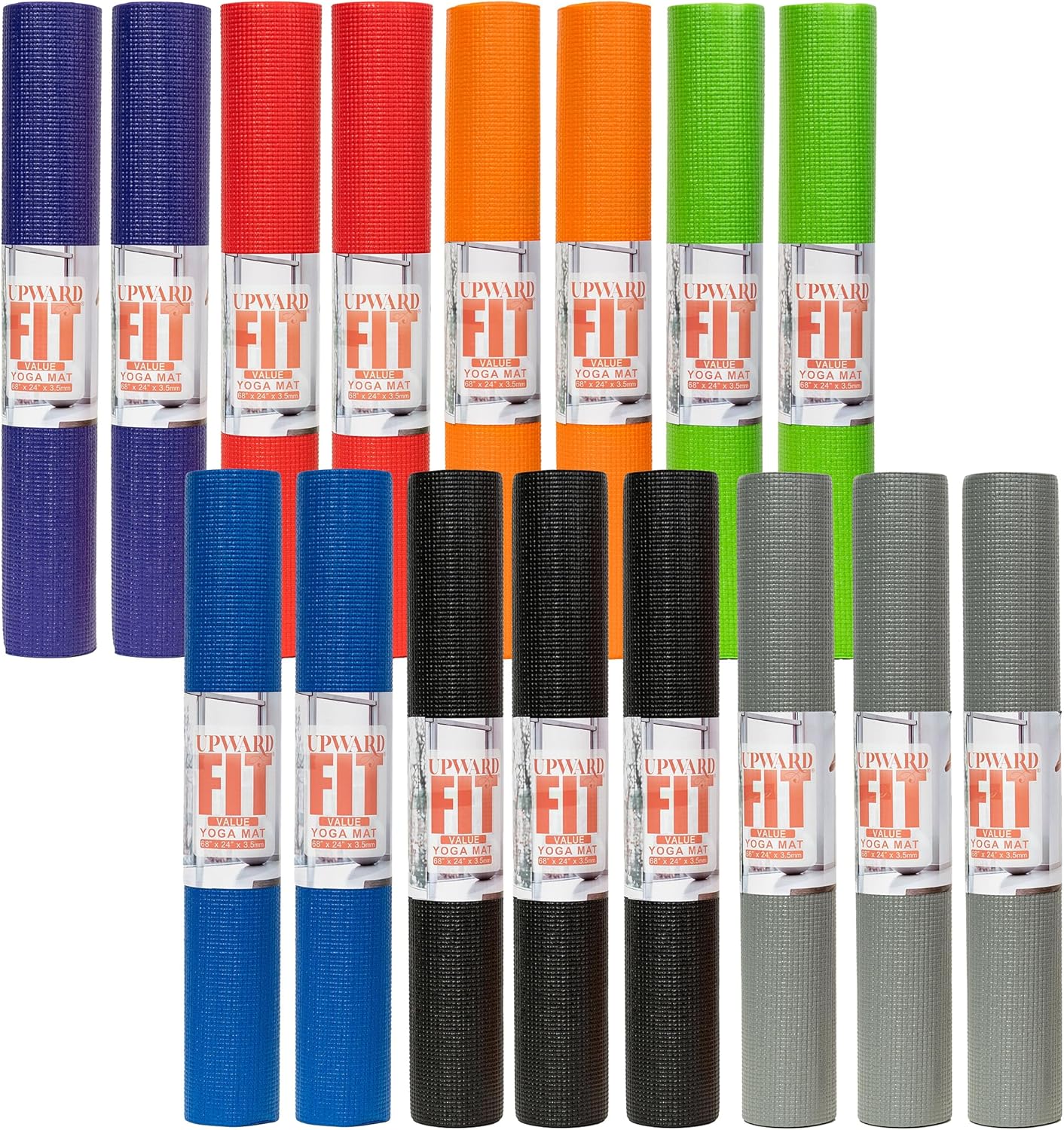 Non Slip Yoga Mats: Bulk 16-Pack, Non Toxic, 3.5mm Thick, 68x24 - UPWARD FIT
