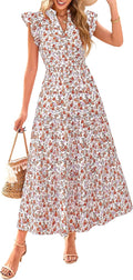 Women's Summer Floral Midi Dress V Neck - Flowy Boho Midi