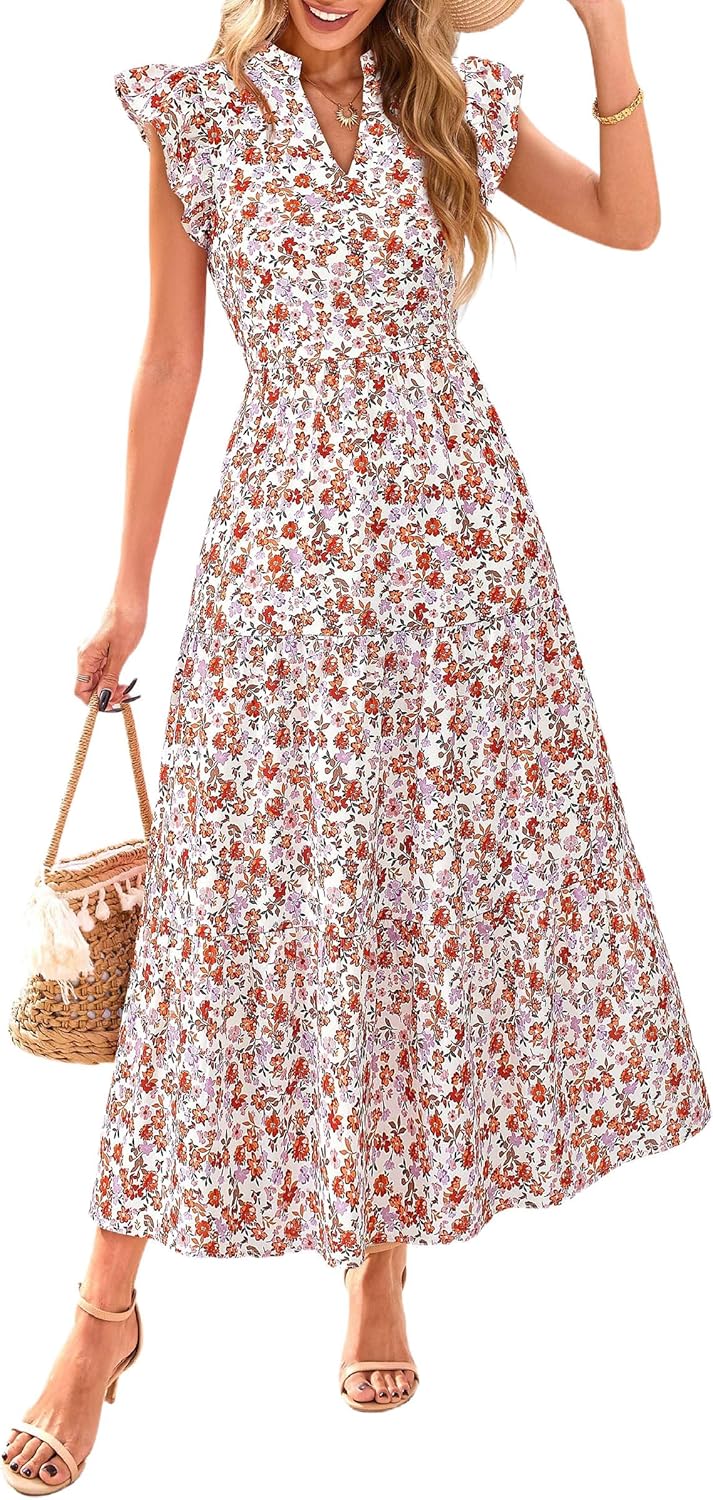 PRETTYGARDEN Women's Summer Floral Midi Dress for Beach Vacation