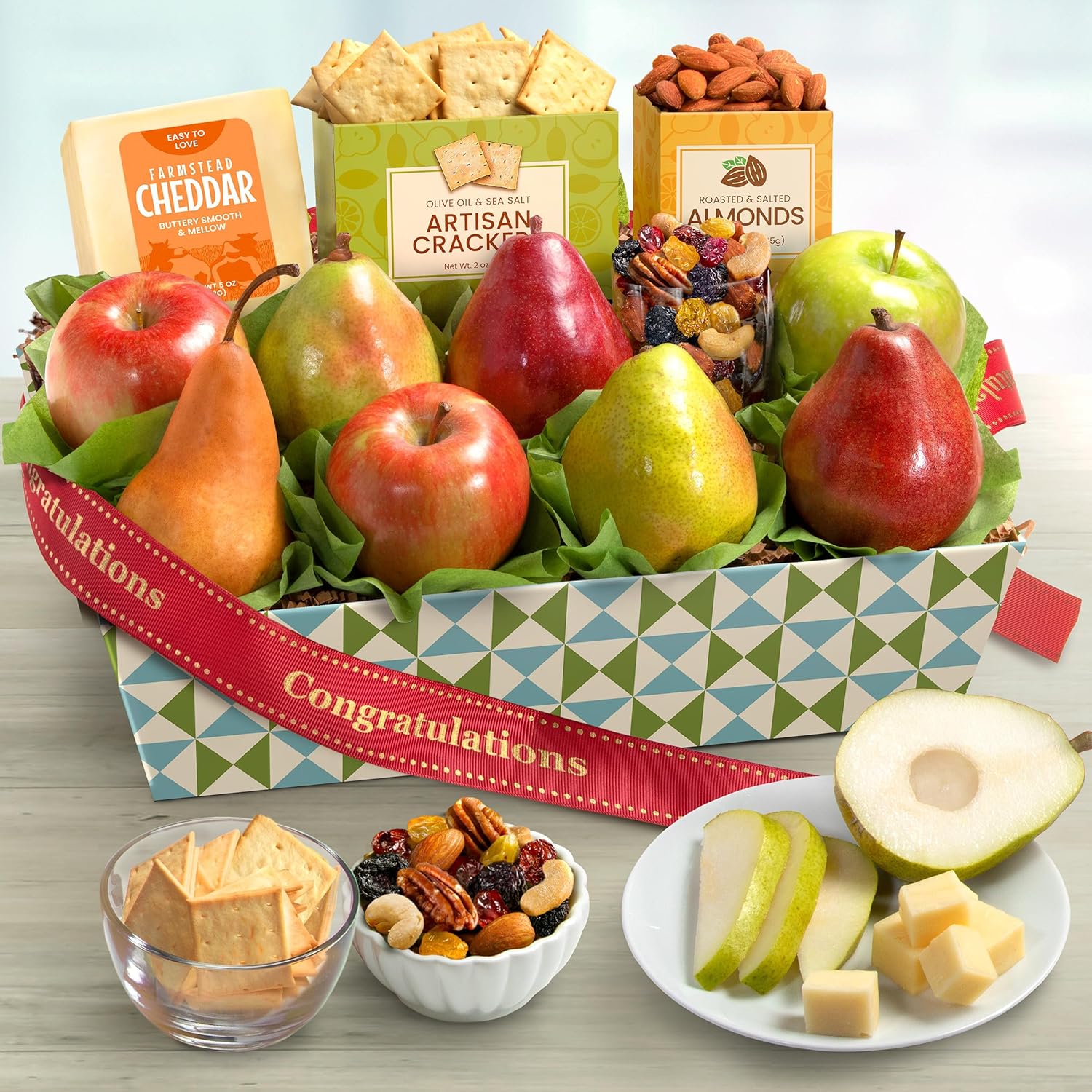 Congratulations Cheese and Nuts Classic Fruit Basket Gift