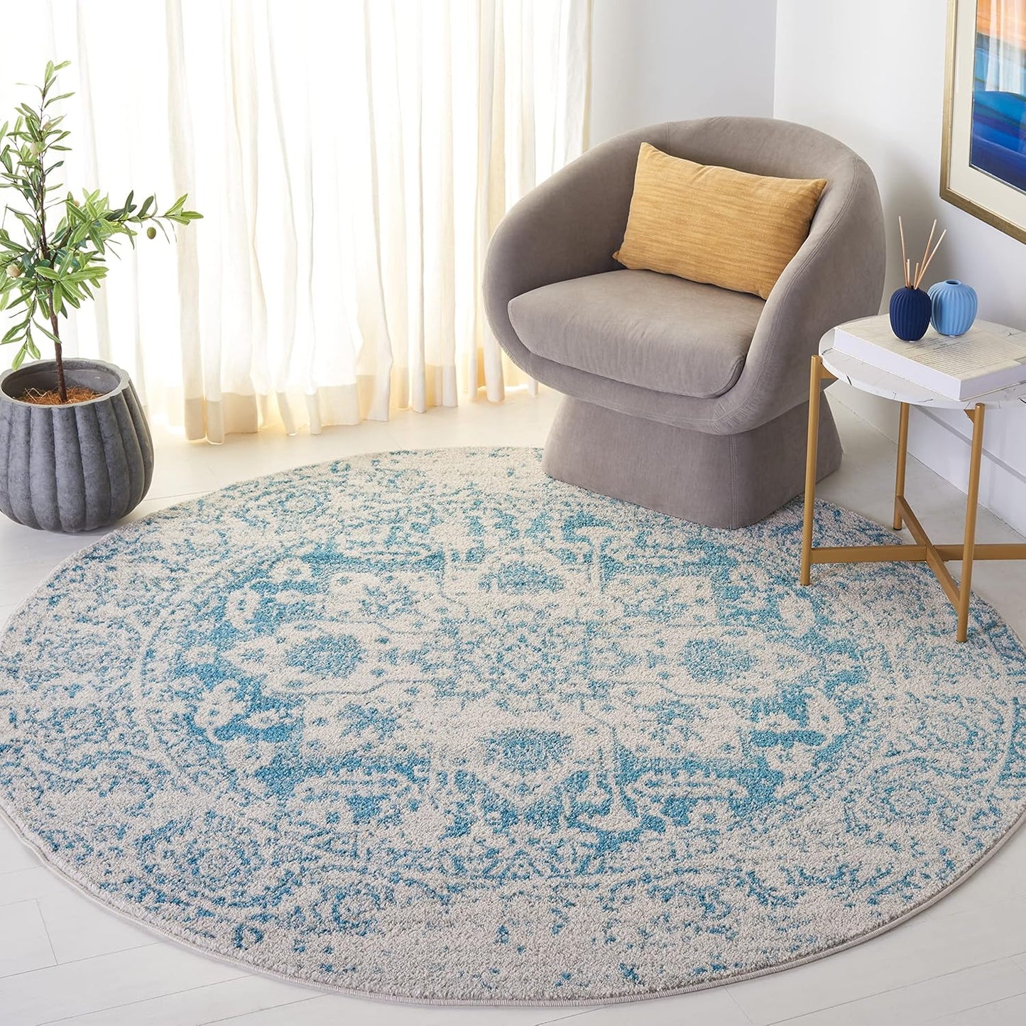 SAFAVIEH Madison Collection 9ft Round Teal Ivory Area Rug Review