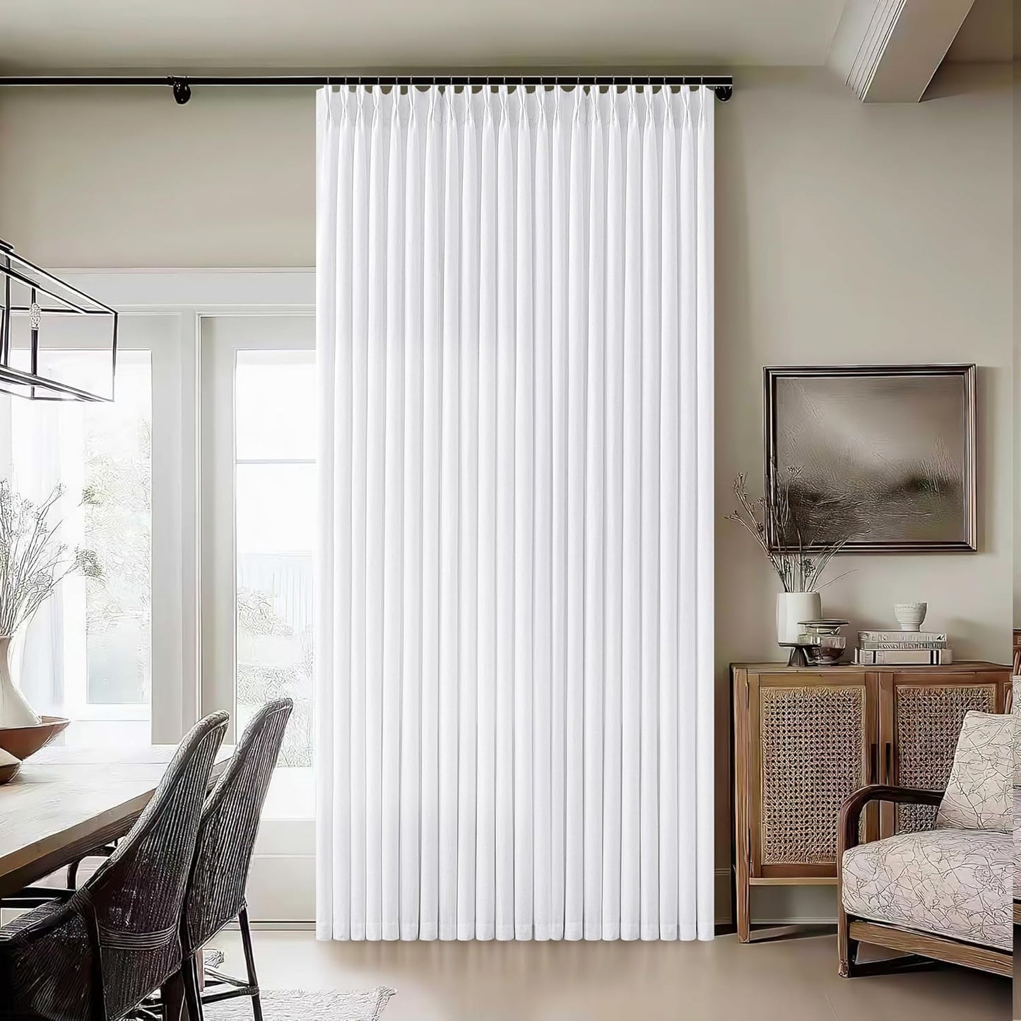 Extra Wide Pinch Pleat Linen Curtains for Living Room 70x102