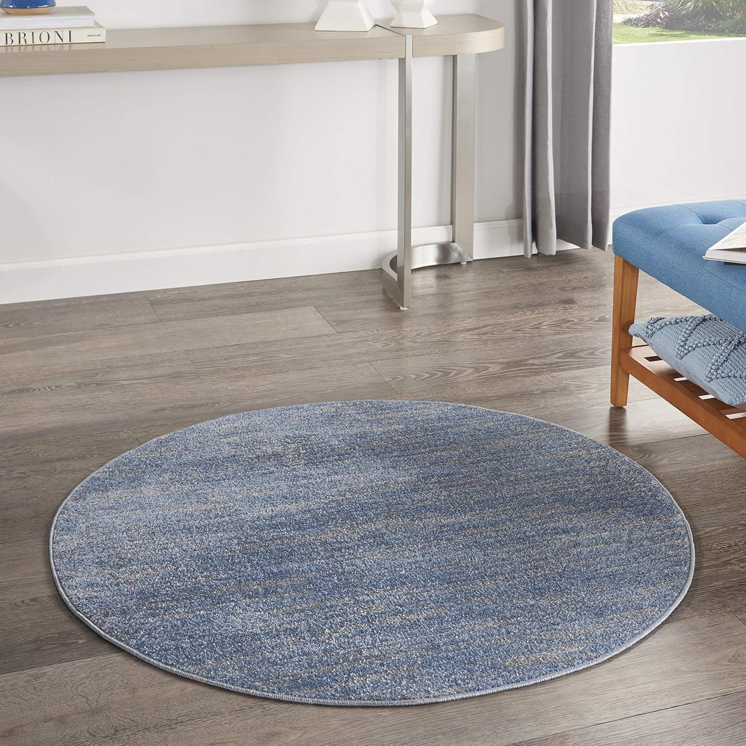 Nourison Home Essentials Round Blue/Grey Indoor Outdoor Rug