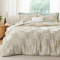 Comforter Set Queen Size Linen Boho Tufted - Cozy Checker Design