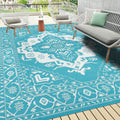 Pauwer Waterproof Outdoor Rug 9x12 - Reversible Teal Patio Mat