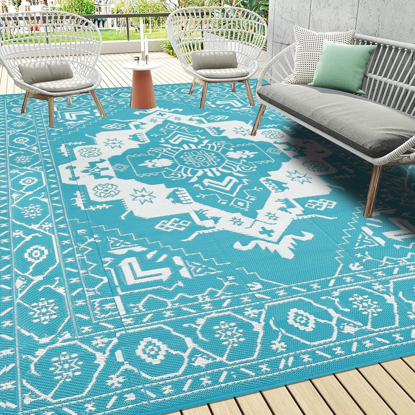 Pauwer Waterproof Outdoor Rug 9x12 for Patio and Camping