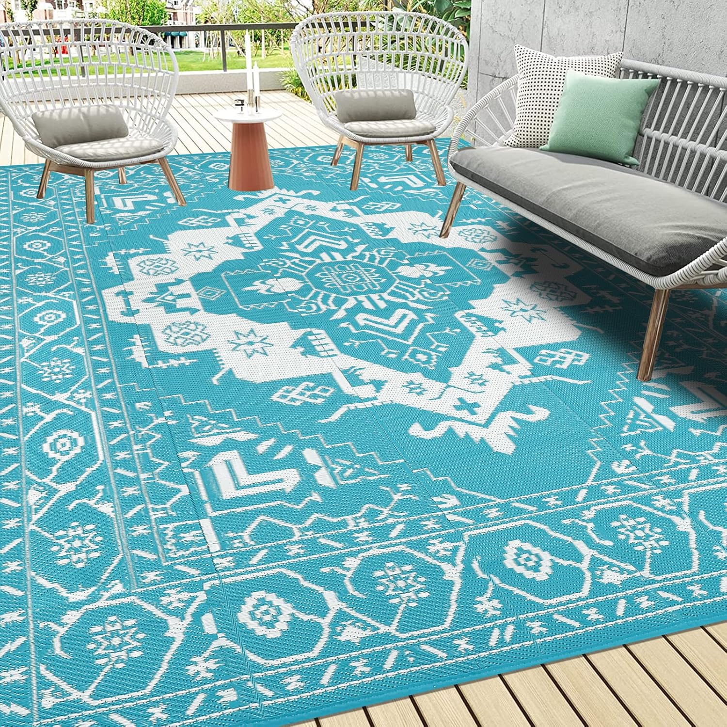 Pauwer Waterproof Outdoor Rug 9x12 for Patio and Camping