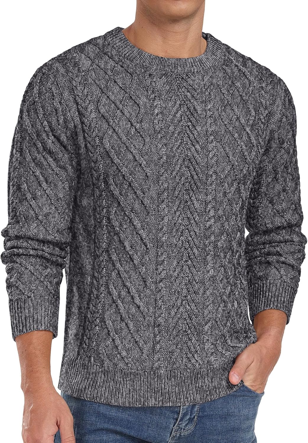 Askdeer Men's Pullover Sweater - Classic Fisherman Knit Style