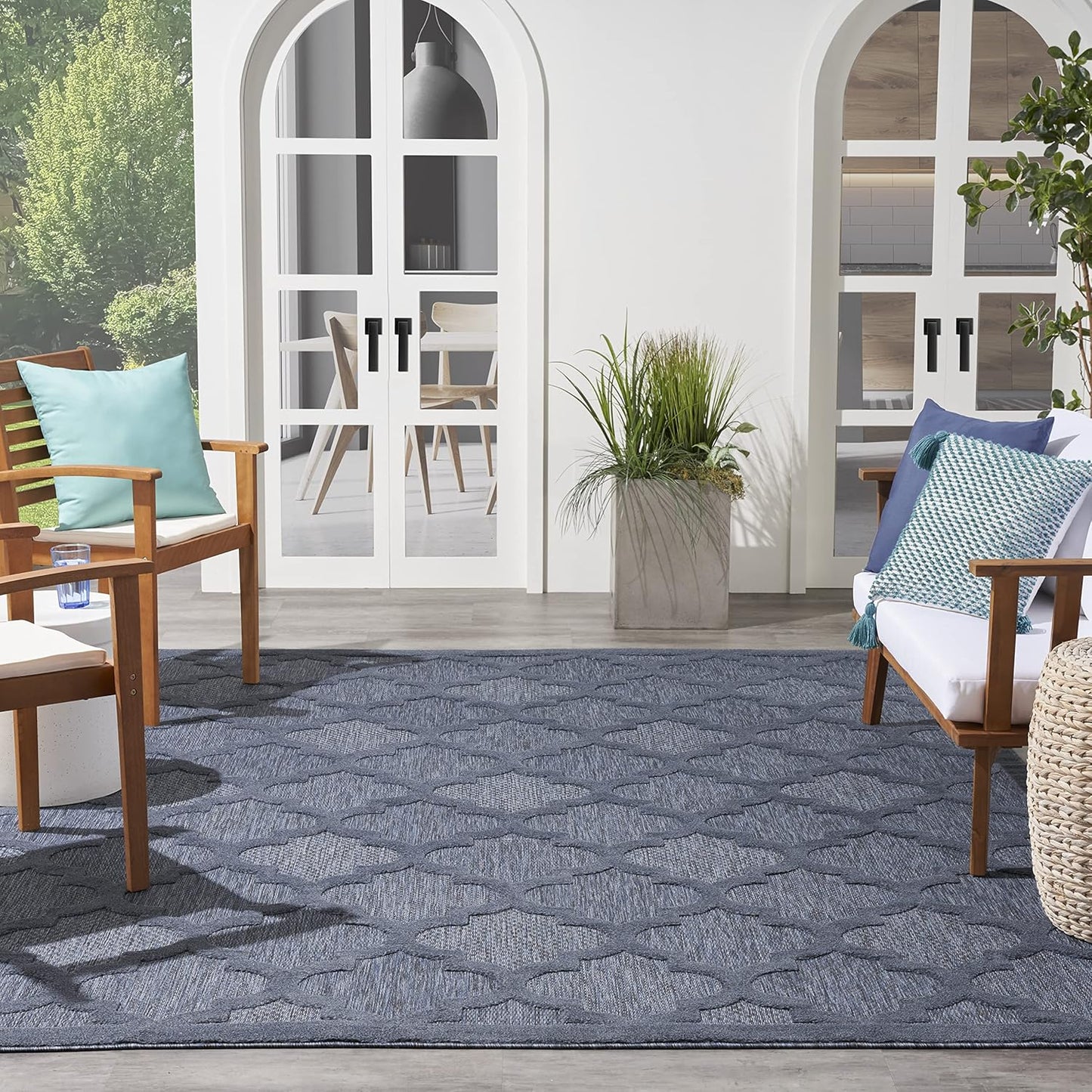 Nourison Home Easy Care Moroccan Navy Blue Area Rug 8ft x 10ft