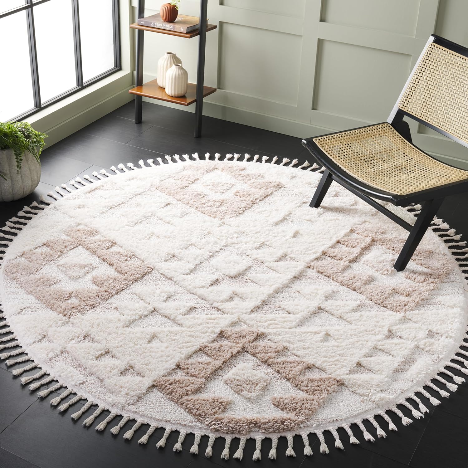 Safavieh Moroccan Tassel Shag Area Rug - 6ft 7in Round, Ivory