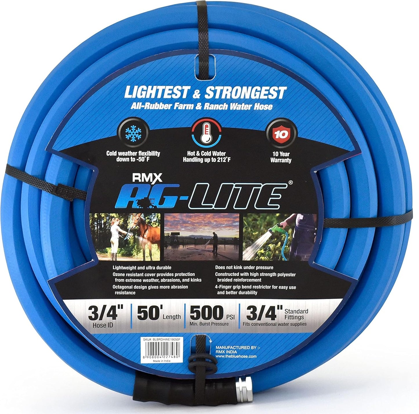 AG-LITE BSAL3450 3/4in x 50ft Rubber Garden Hose for All Uses