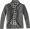 Boy's Knitted Full Zip Cardigan Sweater with Checkered Fleece Lining