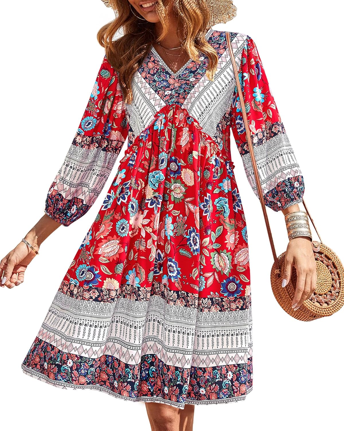 BTFBM Women Casual Spring Summer Dresses V Neck Ruffle Floral