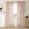 Dusty Pink Floral Curtains 108 in 2 Panels Set - Linen Blend Window