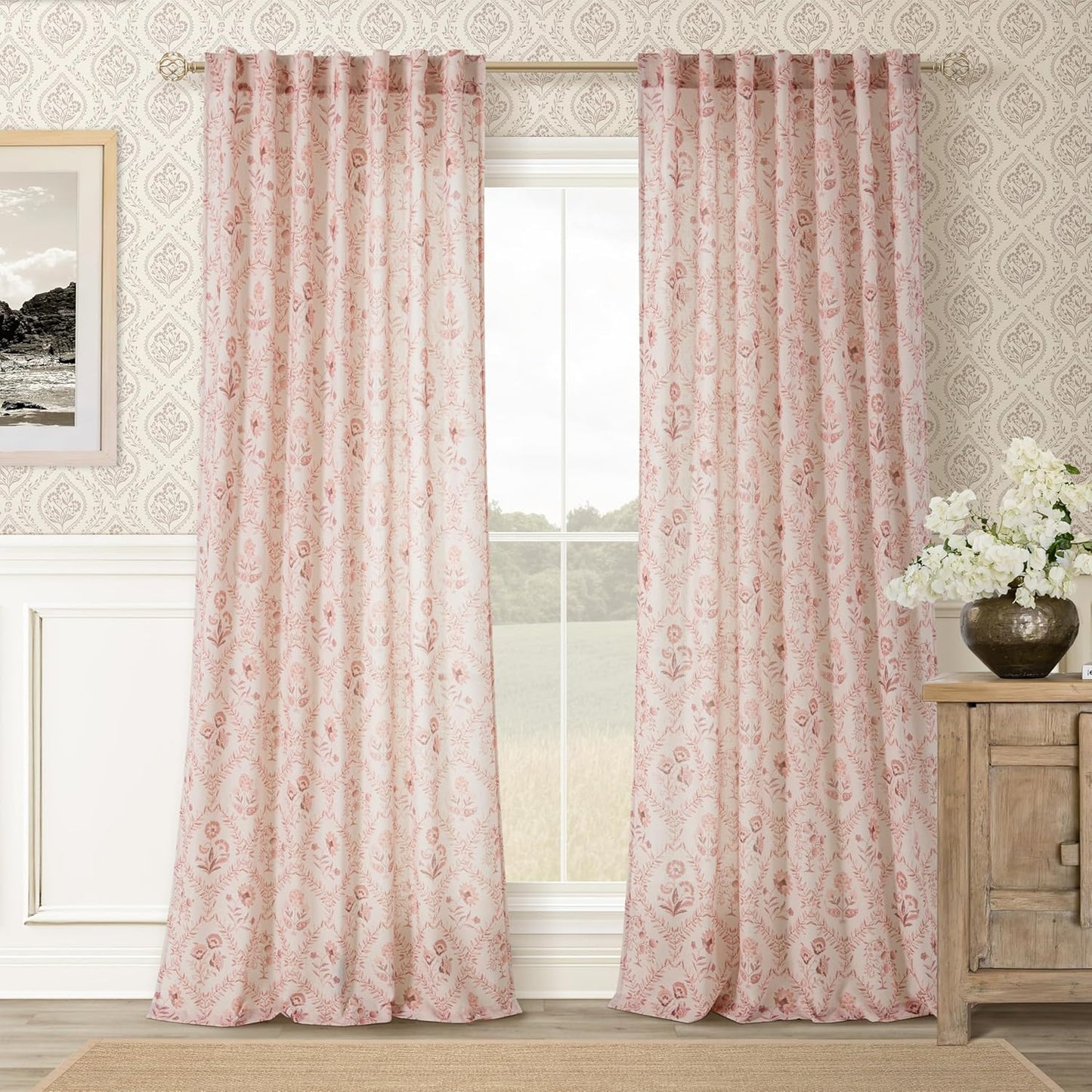 Dusty Pink Floral Curtains for Living Room and Bedroom Decor