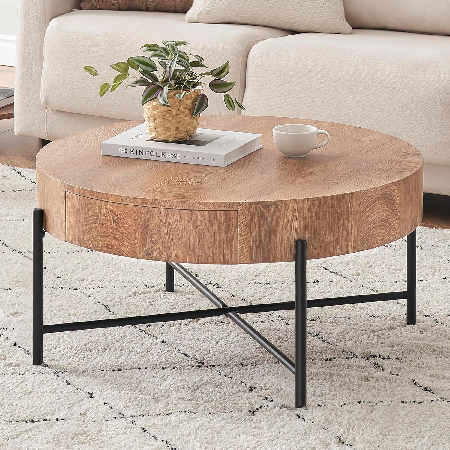 Farmhouse Coffee Table with Storage - Natural Wood Charm