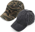 Funky Junque Ponytail Hat for Women - Camo Criss Cross Baseball Cap