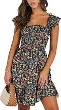 Women's Summer Sleeveless Square Neck Smocked Backless Short Dress