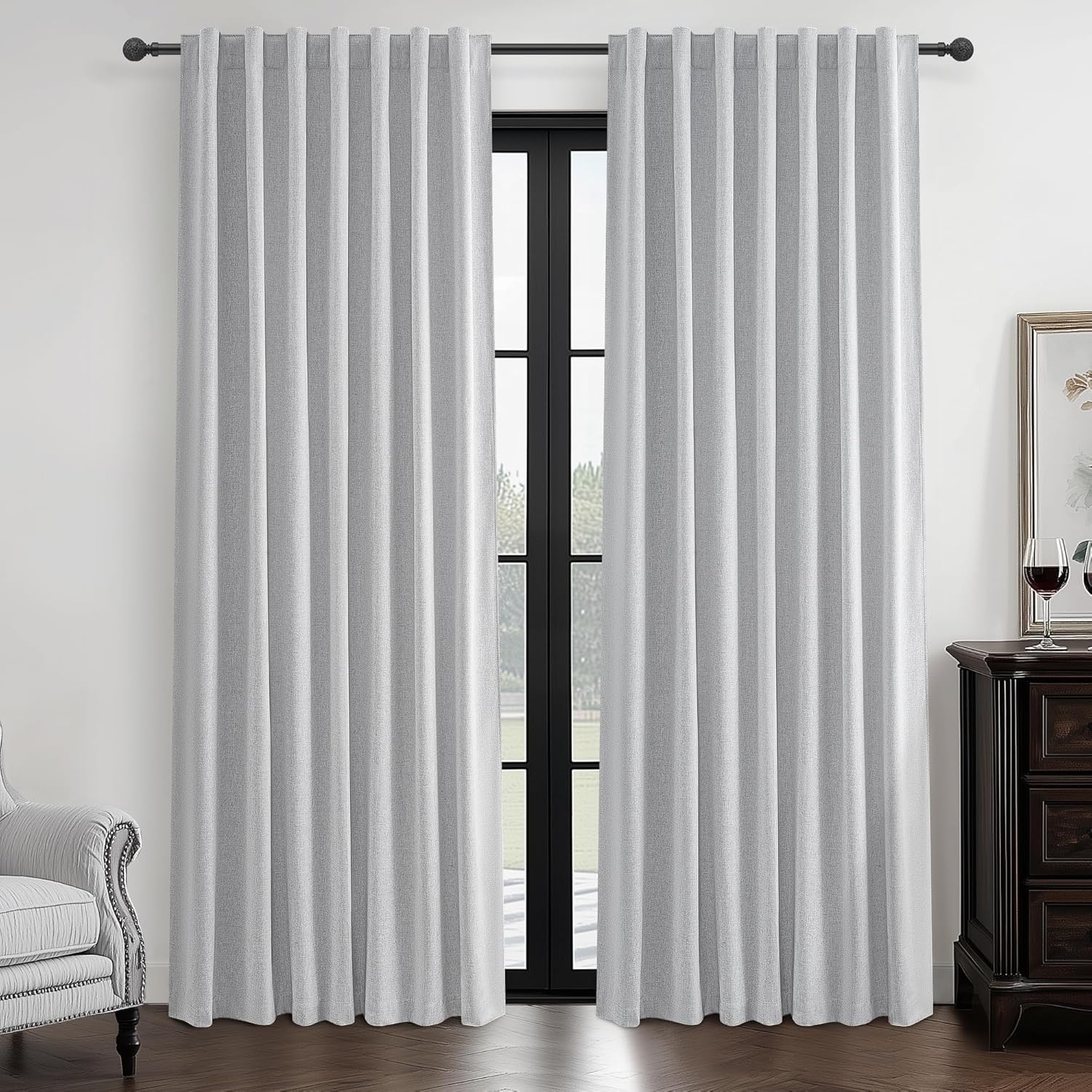 Light Grey Blackout Curtains for Bedroom, Modern Faux Linen