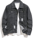 Denim Jacket Men Stretch Slim Fit Ripped Trucker Coat