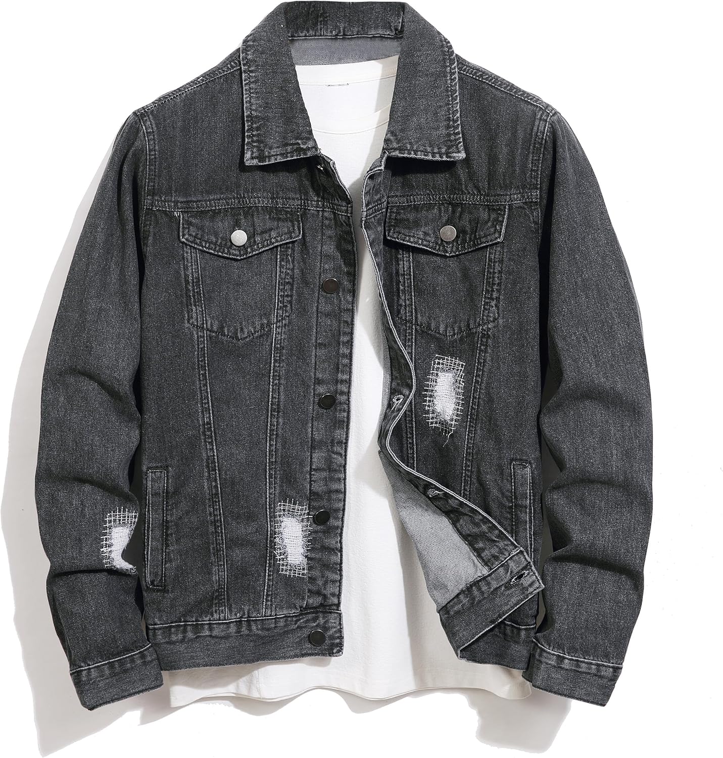 Denim Jacket Men Slim Fit Ripped Trucker Coat for Fashion