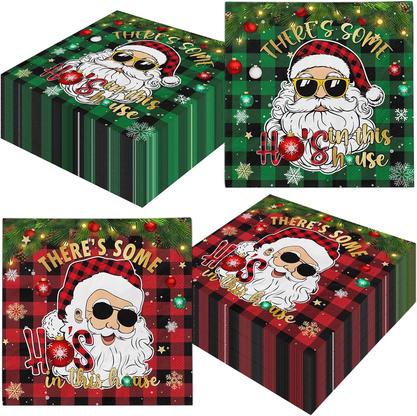 Festive Christmas Napkins 40pcs - Red & Green Plaid Winter Decor