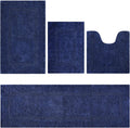 Better Trends 4 Piece Bathroom Rug Set Navy Rectangle, Contour, Runner