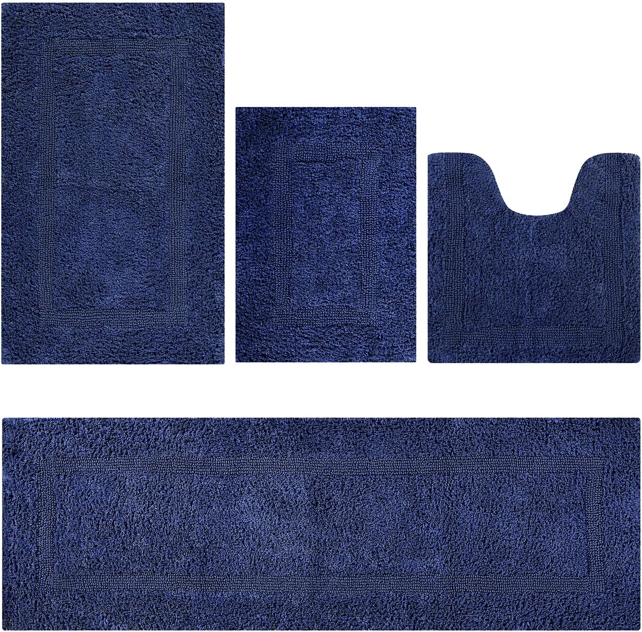 4 Piece Bathroom Rug Set Navy Soft Cotton Absorbent Rugs