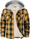 WULFUL Men's Flannel Plaid Shirt Jacket Fleece Lined Hooded - Warm