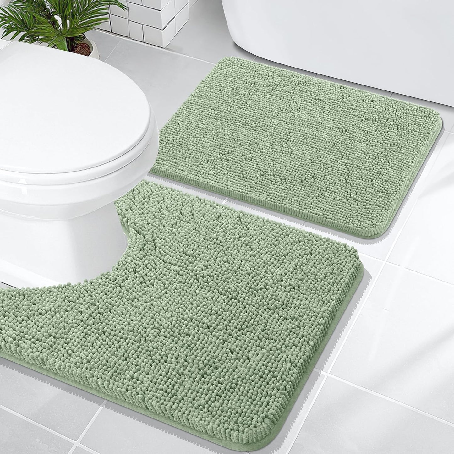 OLANLY Chenille Bath Mats Set - Soft Absorbent Bathroom Rugs