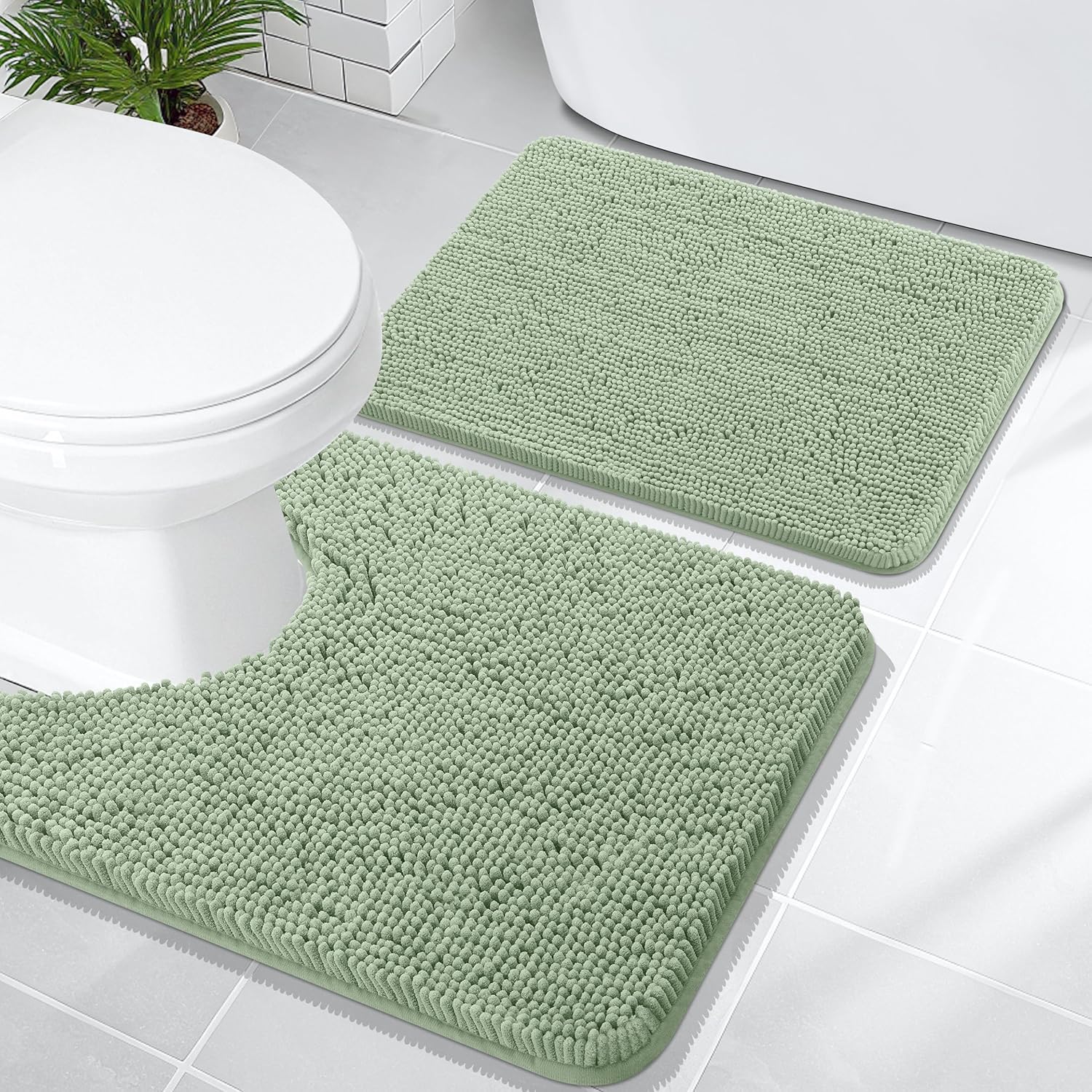 OLANLY Chenille Bath Mats Set - Soft Absorbent Bathroom Rugs